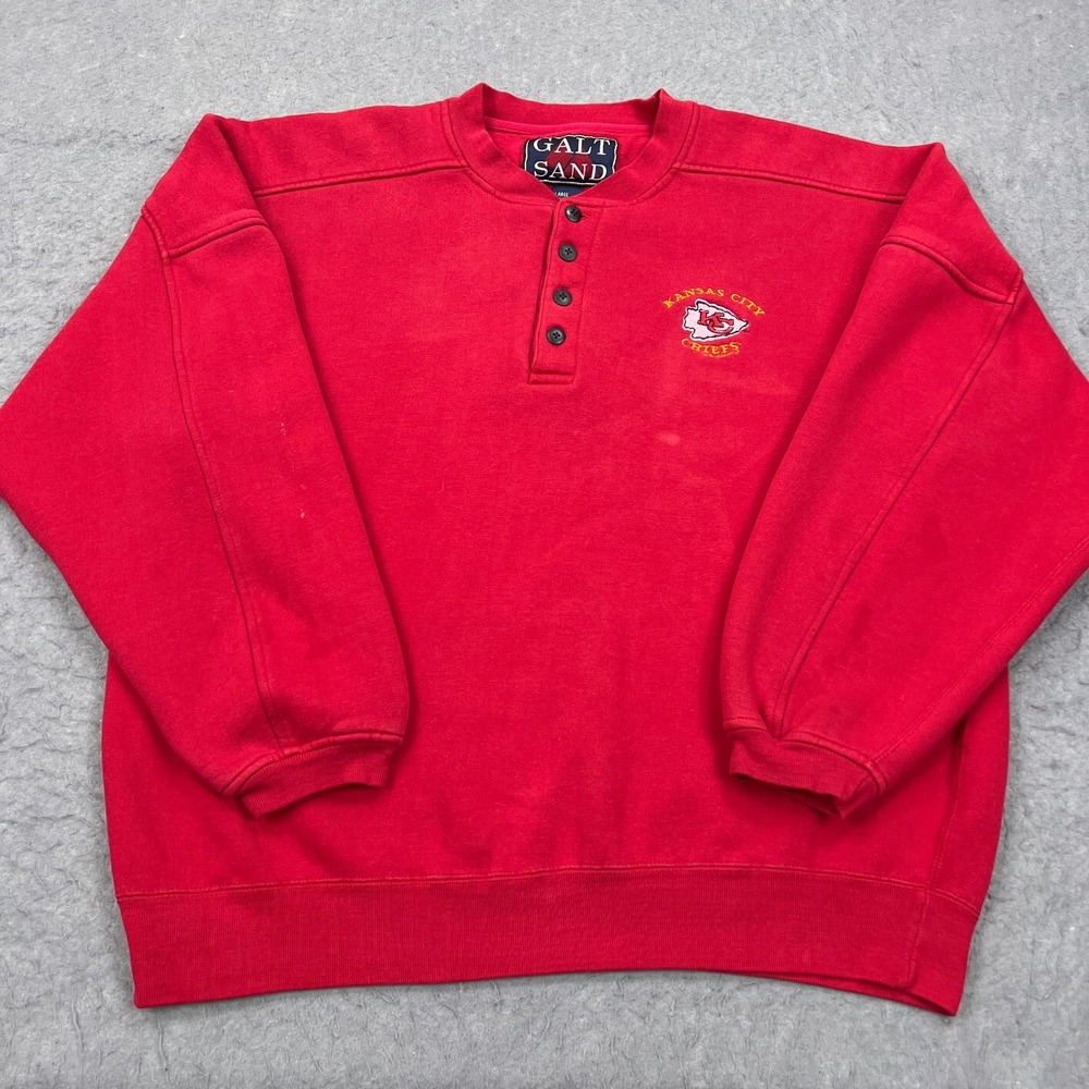 VTG Kansas City Chiefs Sweatshirt Men's Large Red Embroidered Heavy Henley 90's*